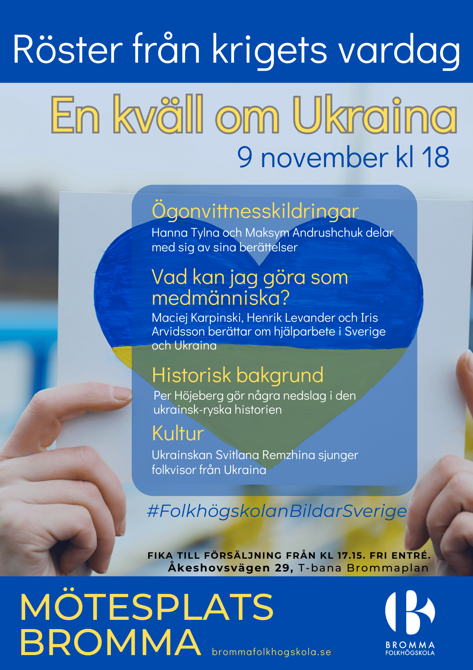 Två händer som håller upp en bild på ett blågult hjärta.